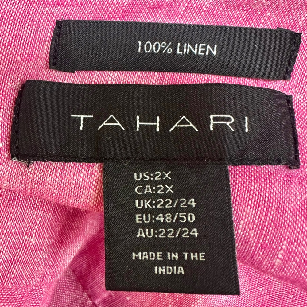 TAHARI Pink 100% Linen Tunic Top Collared Popover Side Buttons 2x Plus Lagenlook - Picture 7 of 8